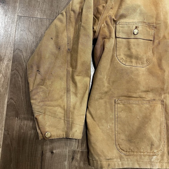 VTG Carhartt‎ Chore Coat XL Duck Canvas Jacket Quilt Lined Thrashed  Workwear - Picture 2 of 12